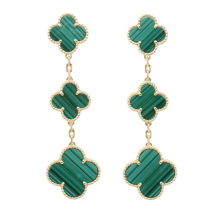 Van Cleef & Arpels Magic Alhambra 18K Yellow Gold Malachite Earrings – front view