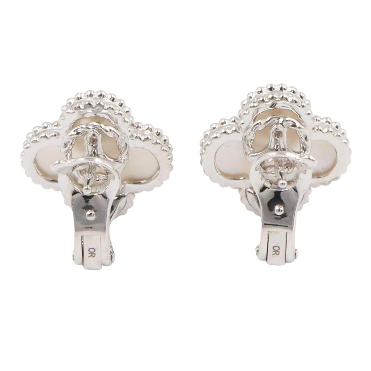 Van Cleef & Arpels Vintage Alhambra 18K White Gold Mother of Pearl Earrings – detail view