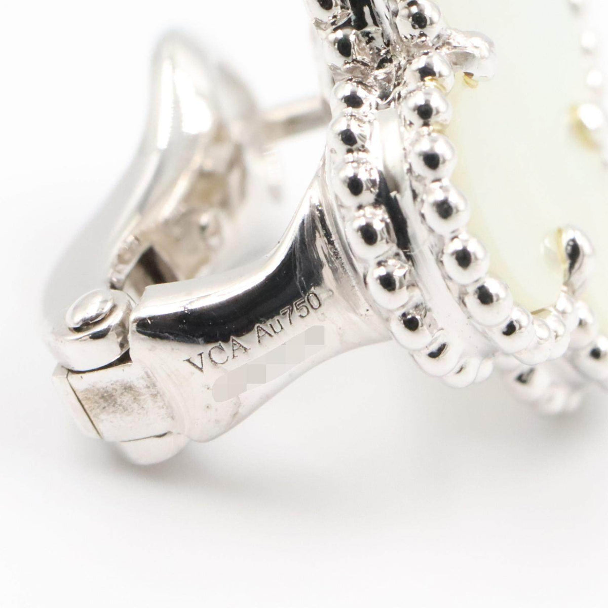 Van Cleef & Arpels Vintage Alhambra 18K White Gold Mother of Pearl Earrings – back and fastening