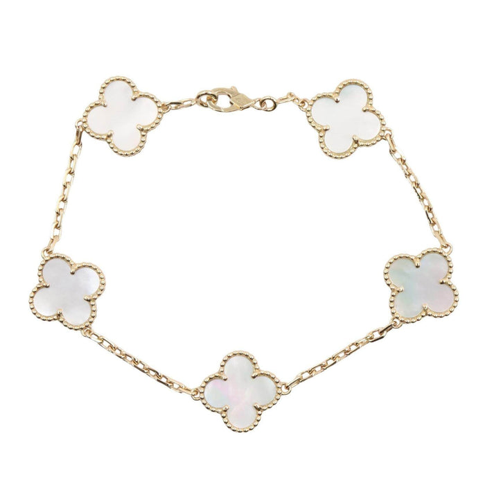Van Cleef & Arpels Vintage Alhambra 18K Yellow Gold Mother of Pearl Bracelet – front view