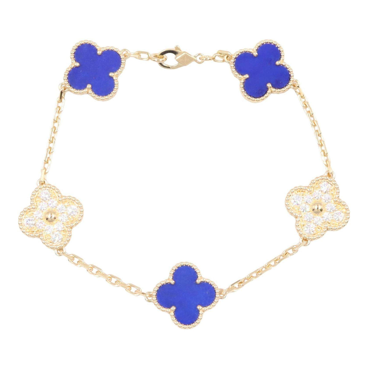 Van Cleef & Arpels Vintage Alhambra 18K Yellow Gold Lapis Lazuli Diamond Bracelet – front view