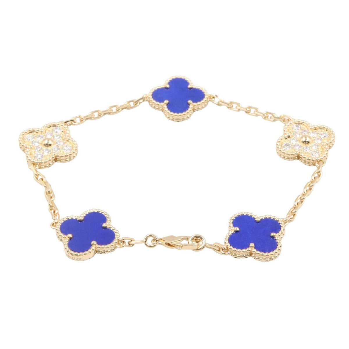 Van Cleef & Arpels Vintage Alhambra 18K Yellow Gold Lapis Lazuli Diamond Bracelet – detail view