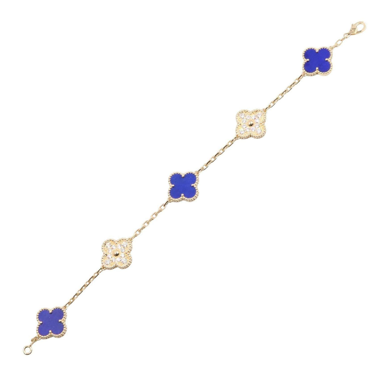 Van Cleef & Arpels Vintage Alhambra 18K Yellow Gold Lapis Lazuli Diamond Bracelet – clasp detail