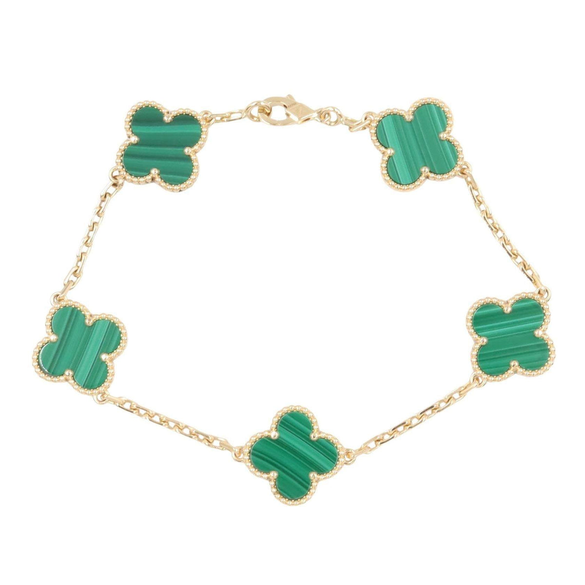 Van Cleef & Arpels Vintage Alhambra 18K Yellow Gold Malachite Bracelet – front view