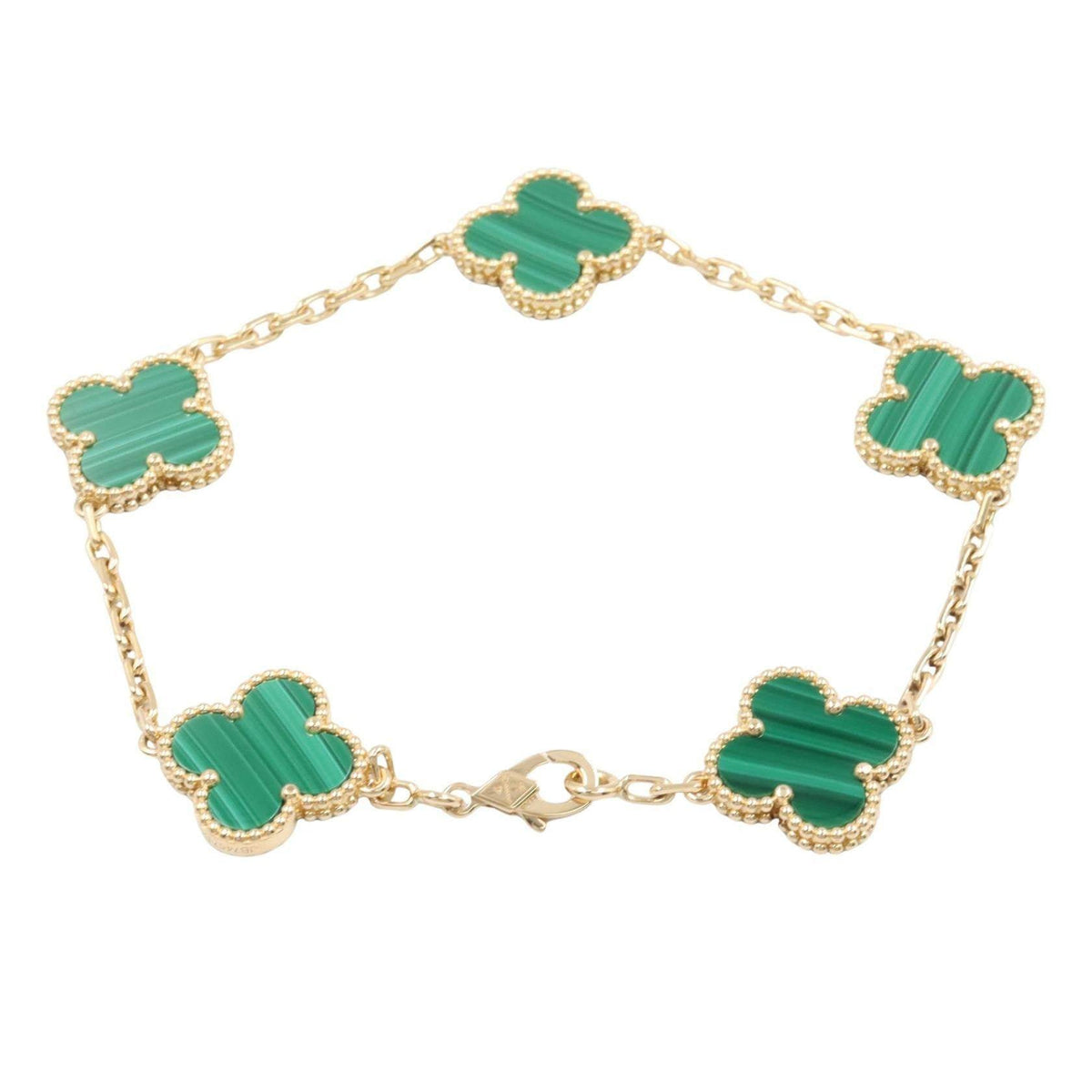 Van Cleef & Arpels Vintage Alhambra 18K Yellow Gold Malachite Bracelet – detail view