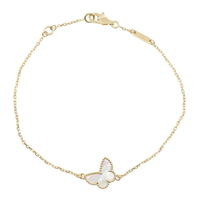 Van Cleef & Arpels Sweet Alhambra Papillon 18K Yellow Gold Mother of Pearl Bracelet – front view