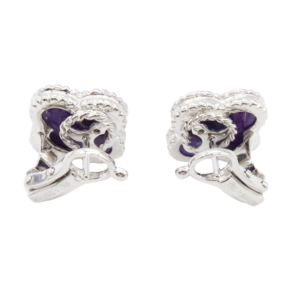 Van Cleef & Arpels Vintage Alhambra Sugilite 18K White Gold Amethyst Earrings – detail view