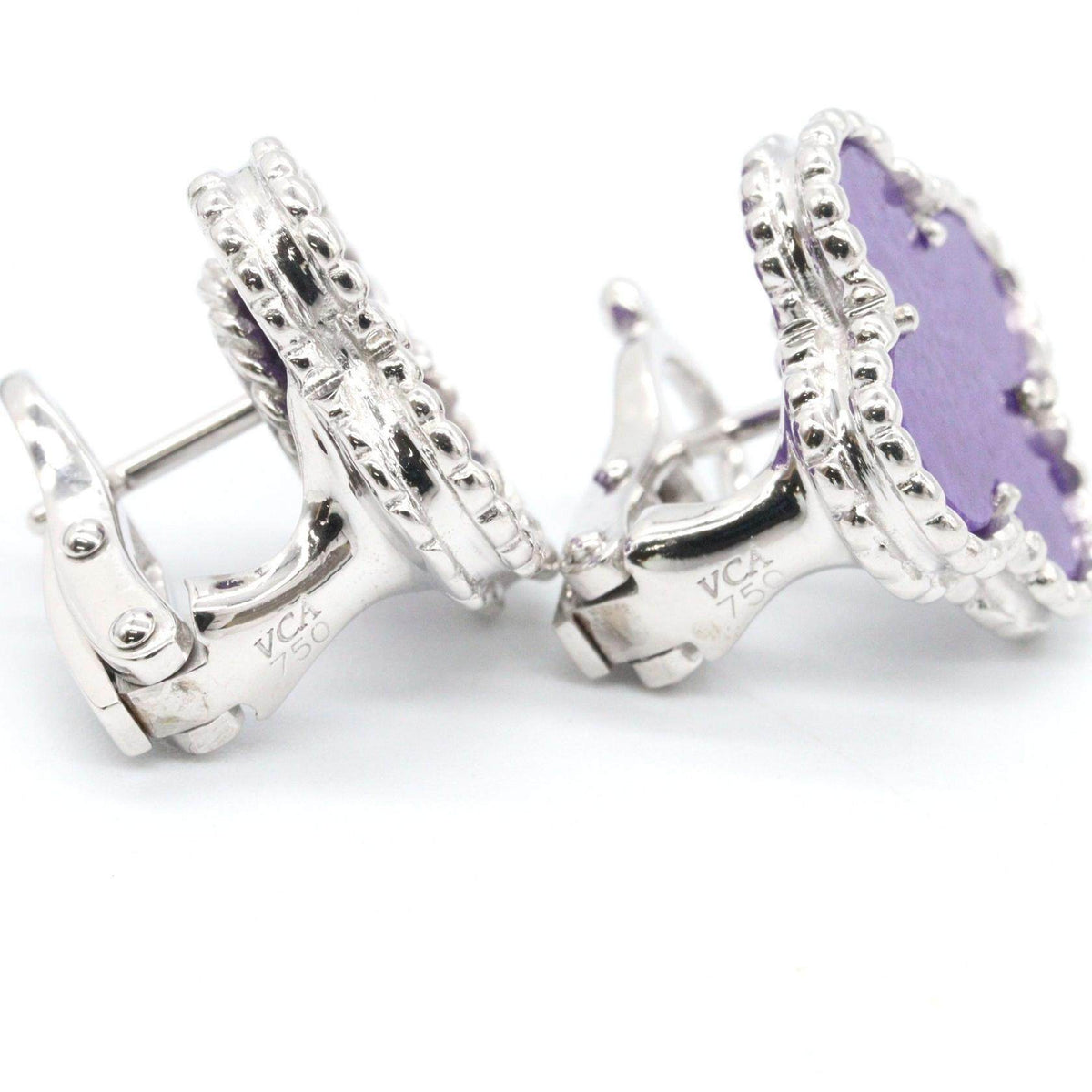 Van Cleef & Arpels Vintage Alhambra Sugilite 18K White Gold Amethyst Earrings – back and fastening