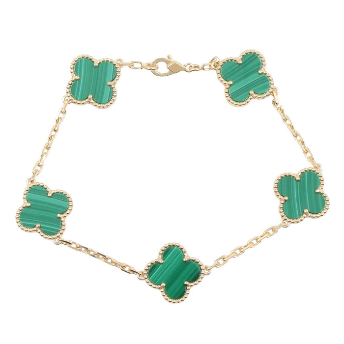Van Cleef & Arpels Vintage Alhambra 18K Yellow Gold Malachite Bracelet – front view