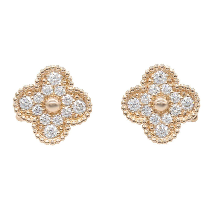 Van Cleef & Arpels Vintage Alhambra 18K Rose Gold Diamond Earrings – front view