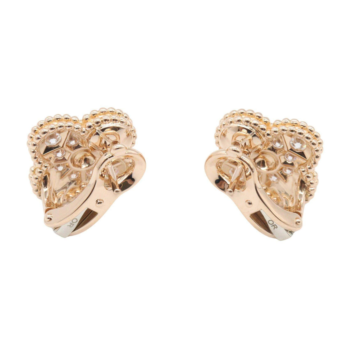 Van Cleef & Arpels Vintage Alhambra 18K Rose Gold Diamond Earrings – detail view