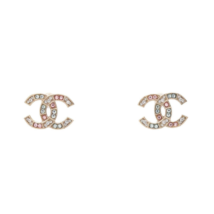 Chanel Coco Mark Gold-Plated Rhinestone Earrings – front view