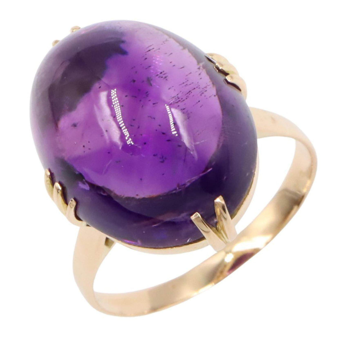 18K Yellow Gold Gemstone Amethyst Ring – front view