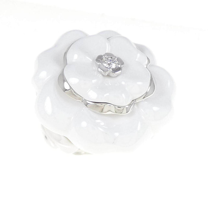 Chanel Camellia Large 18K White Gold Diamond Ring – front view