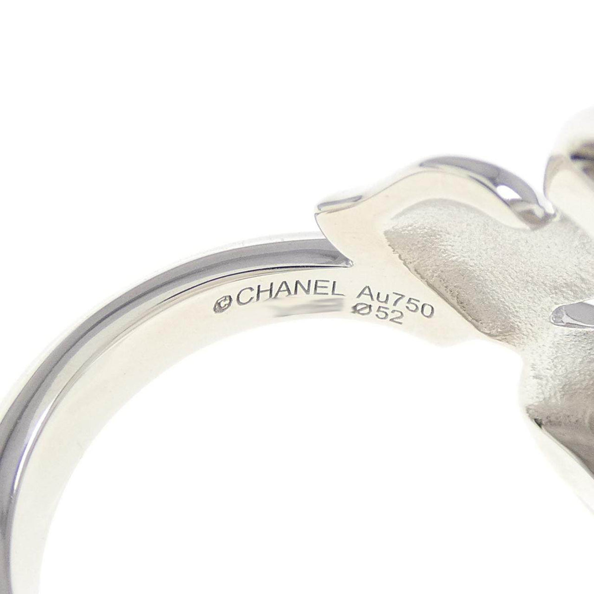 Chanel Camellia Large 18K White Gold Diamond Ring – inside band