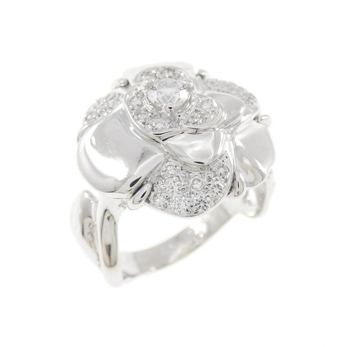 Chanel Camelia 18K White Gold Diamond Ring – front view