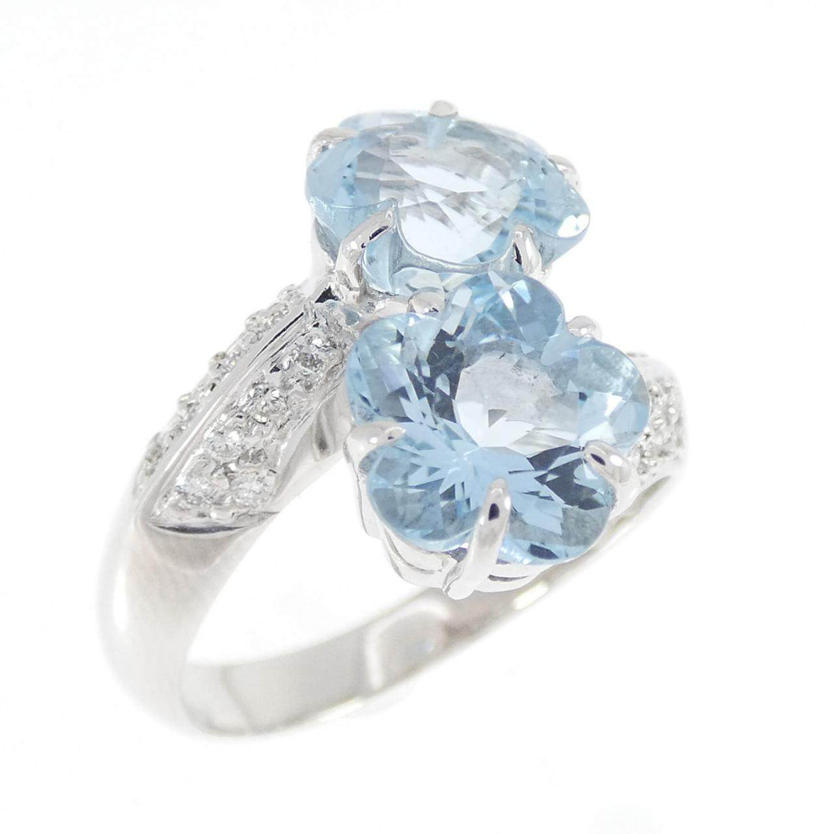Ponte Vecchio 18K White Gold Diamond Aquamarine Ring – front view