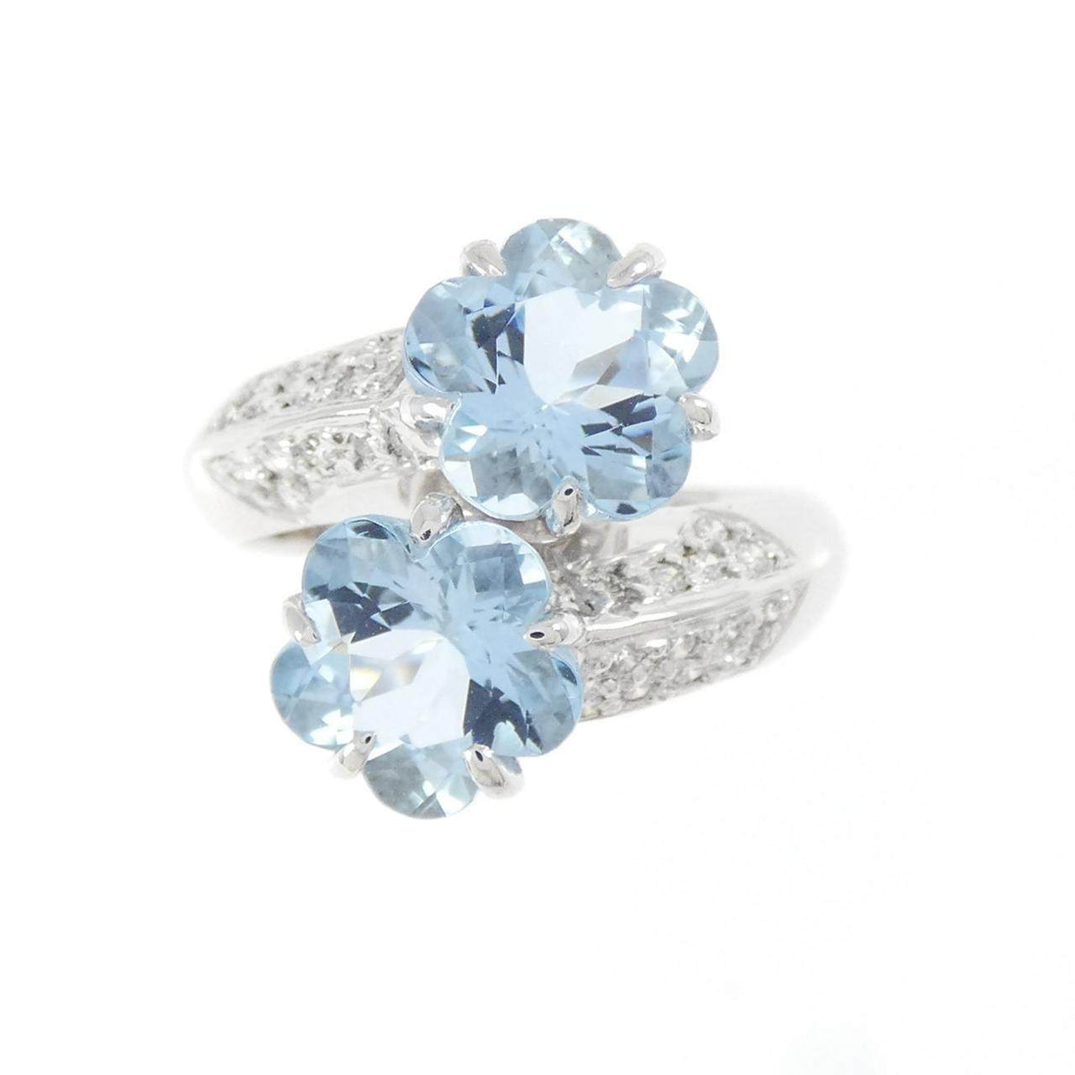 Ponte Vecchio 18K White Gold Diamond Aquamarine Ring – side view