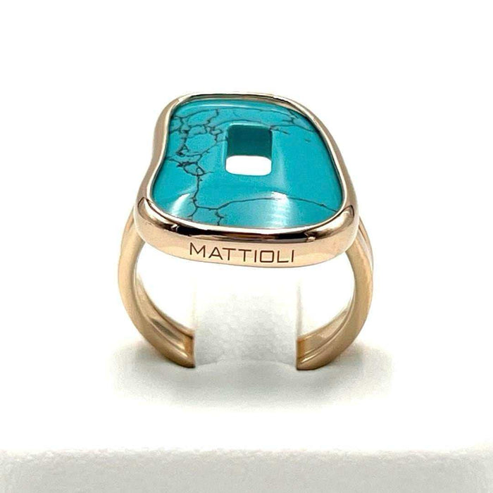 18K Rose Gold Mattioli Puzzle Shell Turquoise Ring – front view