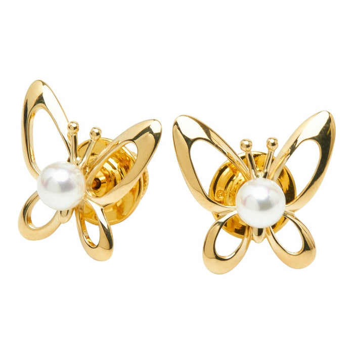 Mikimoto Butterfly 18K Yellow Gold Pearl Brooch – front view