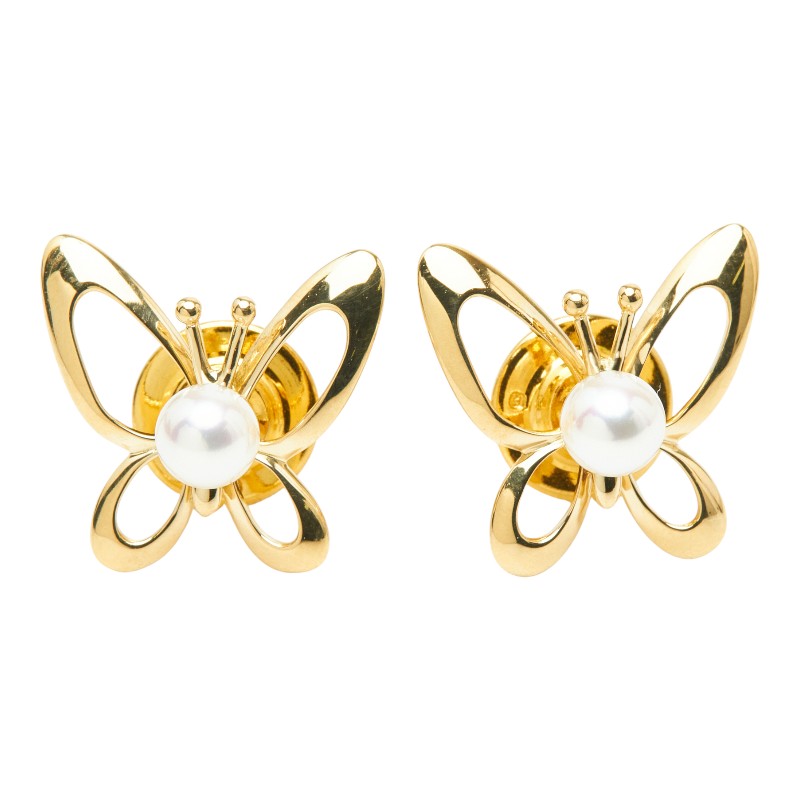 Mikimoto Butterfly 18K Yellow Gold Pearl Brooch – detail view
