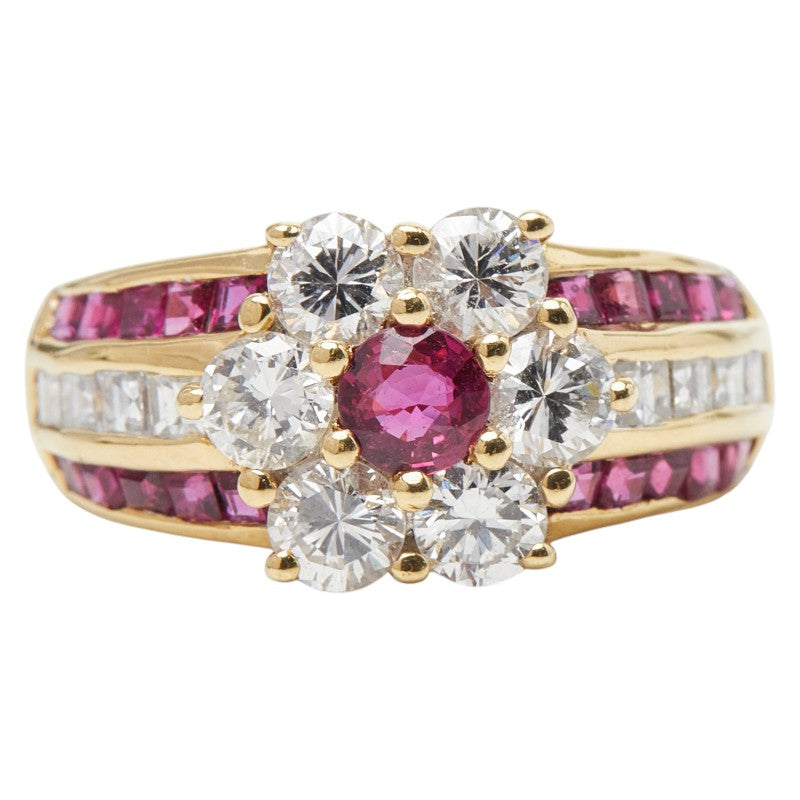 18K Yellow Gold Diamond Ruby Ring 6.0g – front view