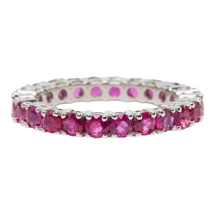 18K White Gold Full Ruby Eternity Ring – front view