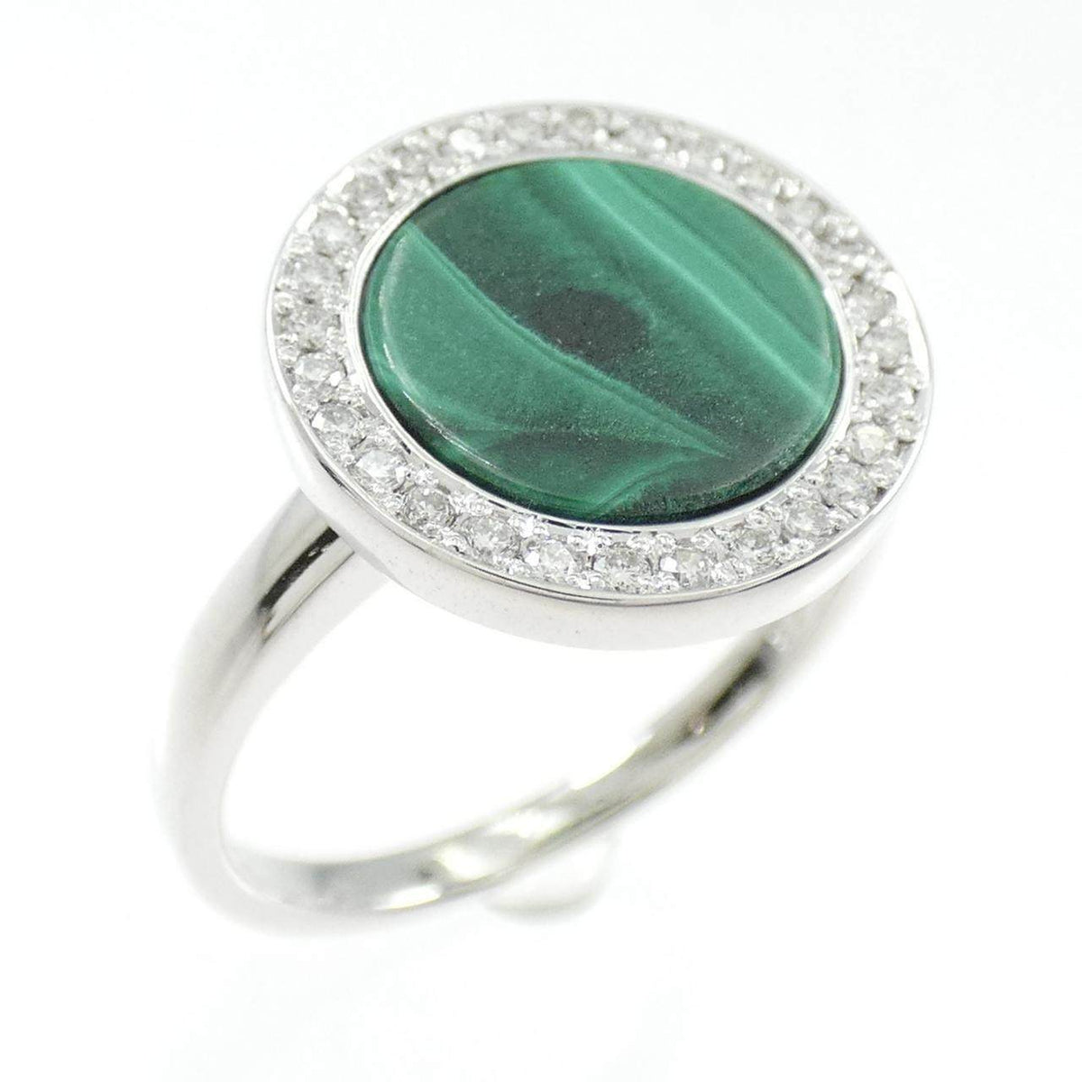 Vendome Aoyama 18K White Gold Diamond Malachite Ring – front view