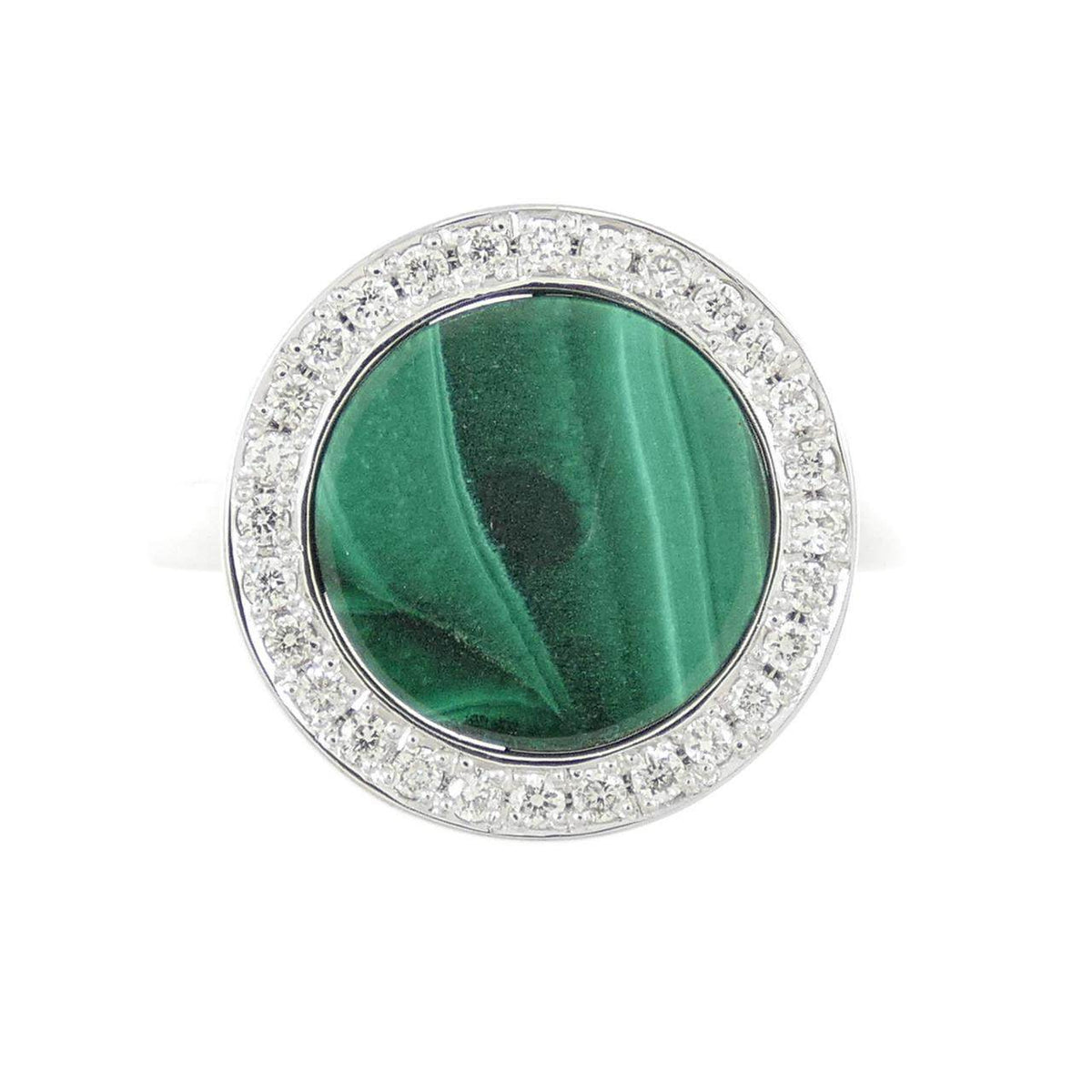 Vendome Aoyama 18K White Gold Diamond Malachite Ring – side view