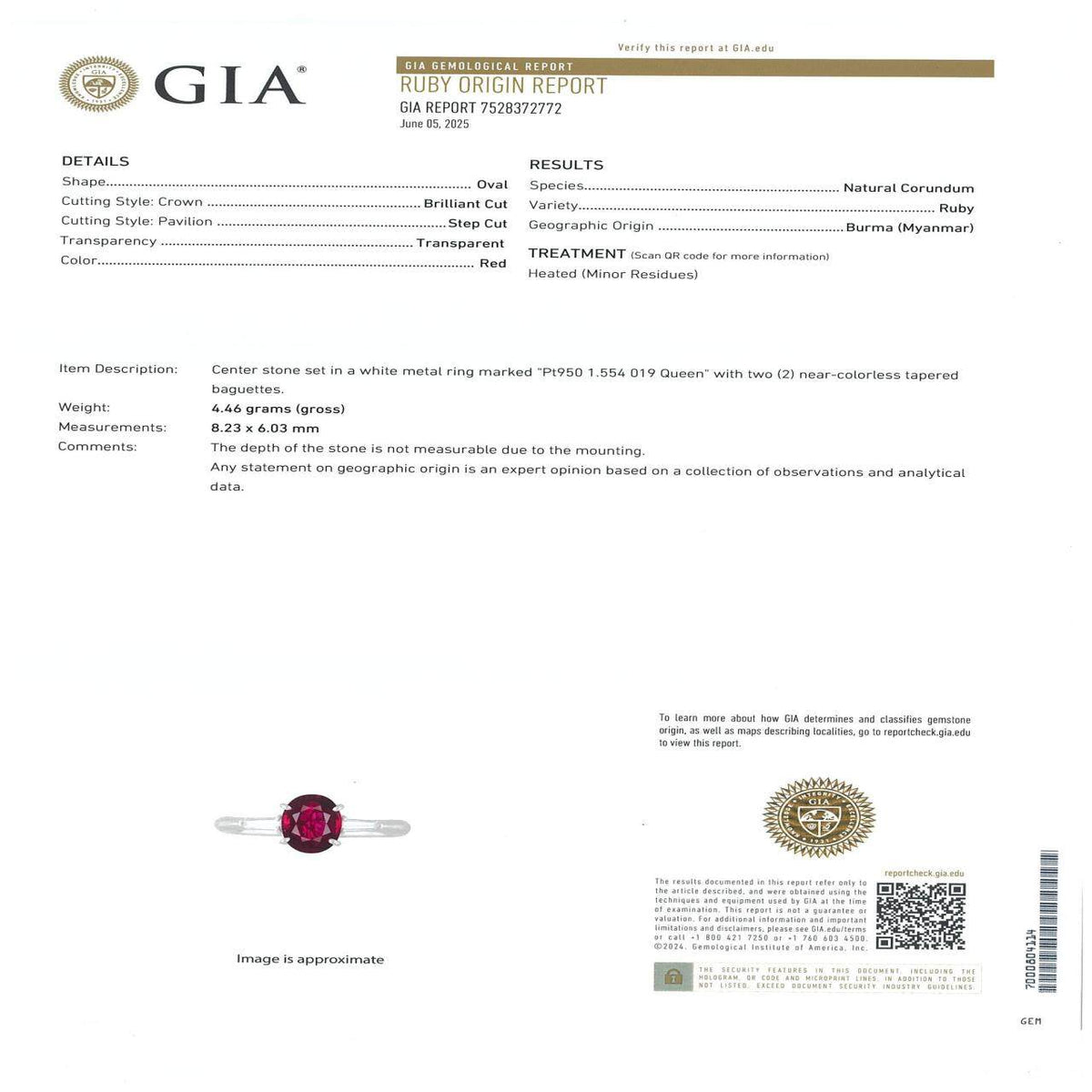 Queen Platinum Diamond Ruby Ring – alternate view