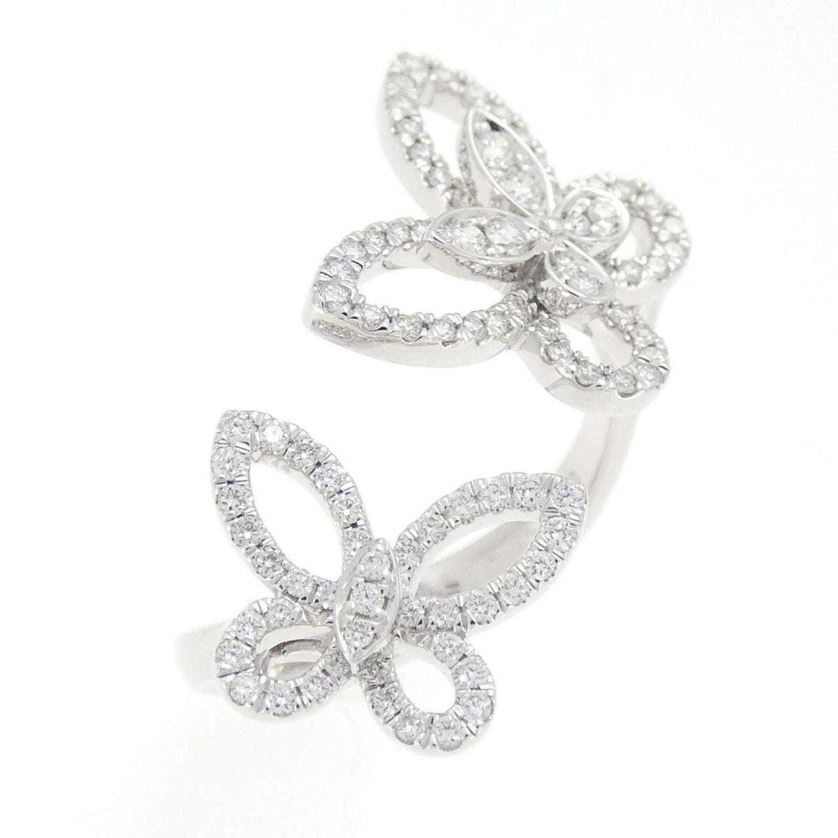 Graff Double Butterfly Silhouette 18K White Gold Diamond Ring – front view
