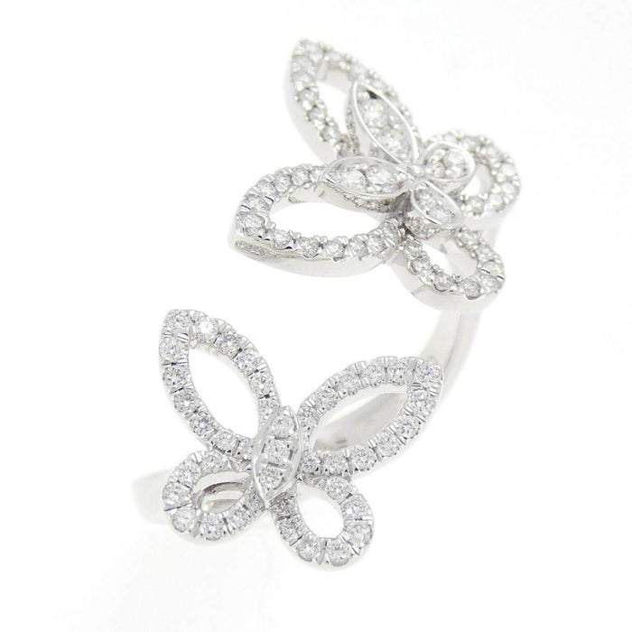 Graff Double Butterfly Silhouette 18K White Gold Diamond Ring – front view