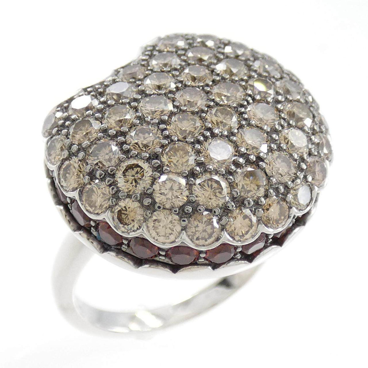 Boucheron Tantation Macaron 18K White Gold Diamond Garnet Ring – front view