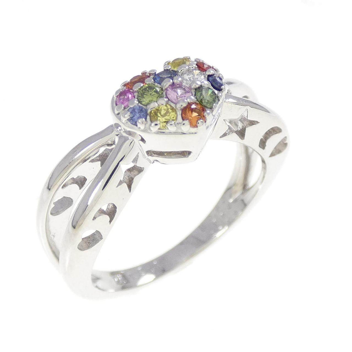 Ponte Vecchio Heart 18K White Gold Diamond Sapphire Ring – front view