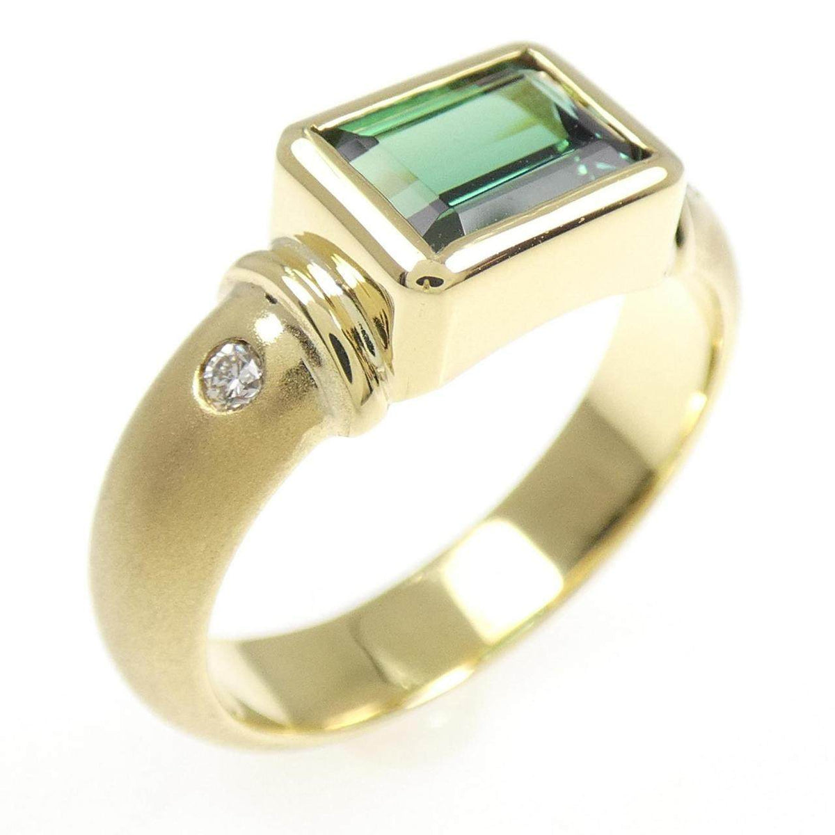 Hisa Kenji 18K Yellow Gold Tourmaline Diamond Ring – front view