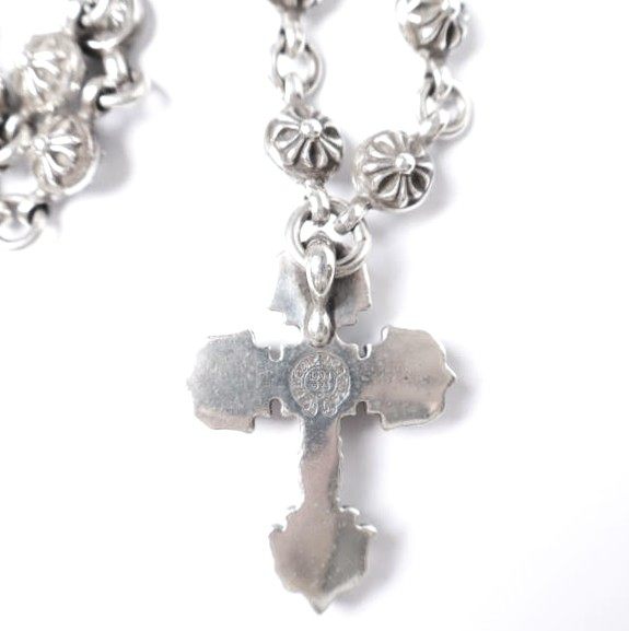 Chrome Hearts Filigree Cross Xsm Cross Ball Chain Sterling Silver Necklace – close-up