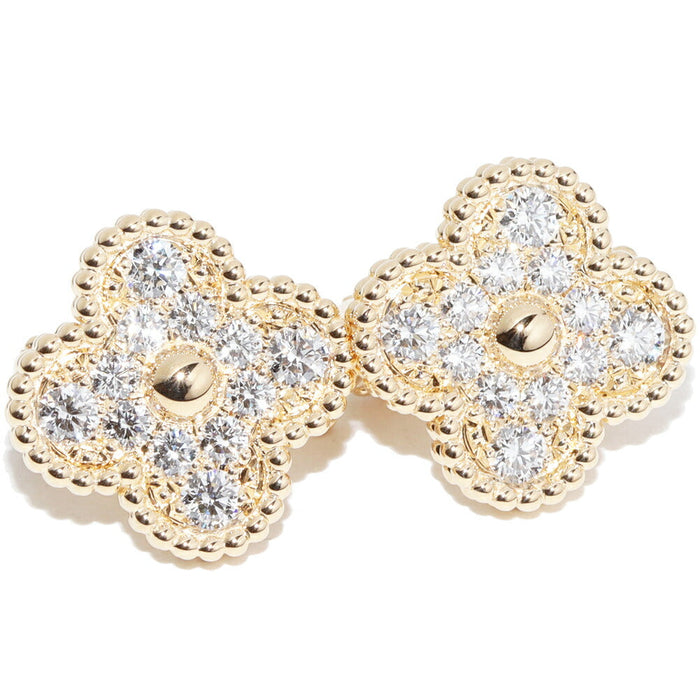 Van Cleef & Arpels Vintage Alhambra 18K Yellow Gold Diamond Earrings – front view