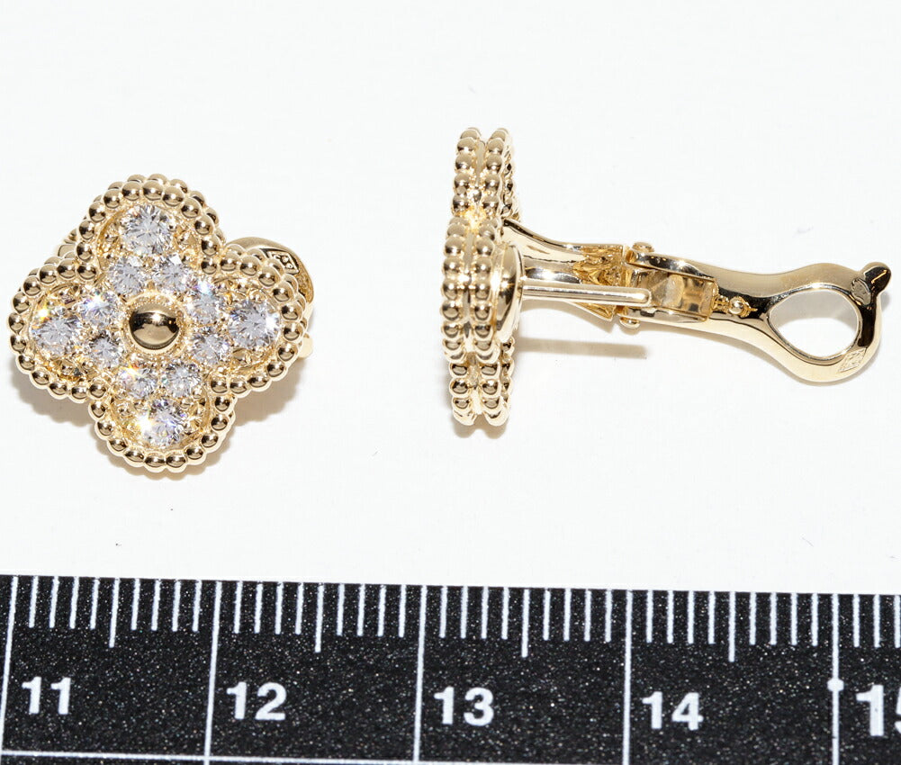 Van Cleef & Arpels Vintage Alhambra 18K Yellow Gold Diamond Earrings – back and fastening