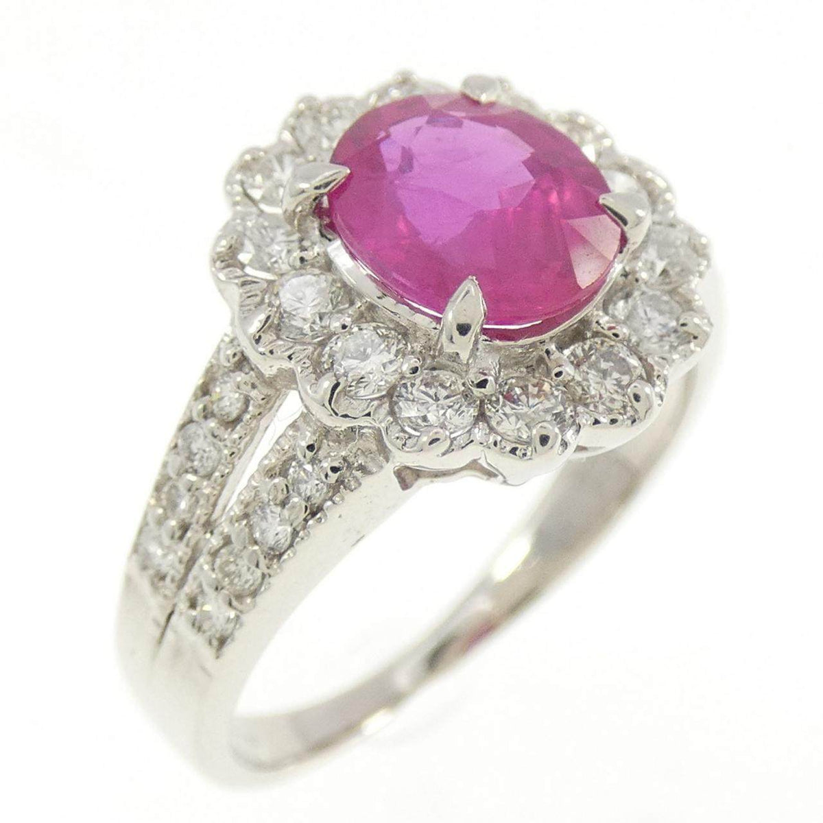 Platinum Diamond Ruby Ring – front view