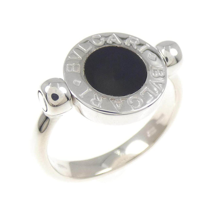Bulgari 18K White Gold Diamond Onyx Ring – front view