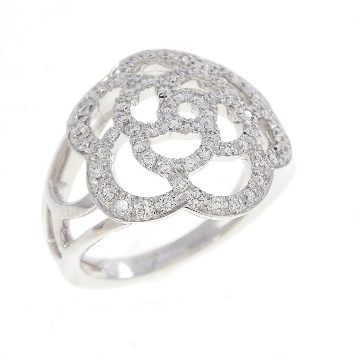 Chanel Camelia 18K White Gold Diamond Ring – front view