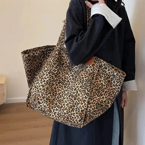Vintage Leopard Print Women's Handbag | Large Capacity Canvas Tote brown