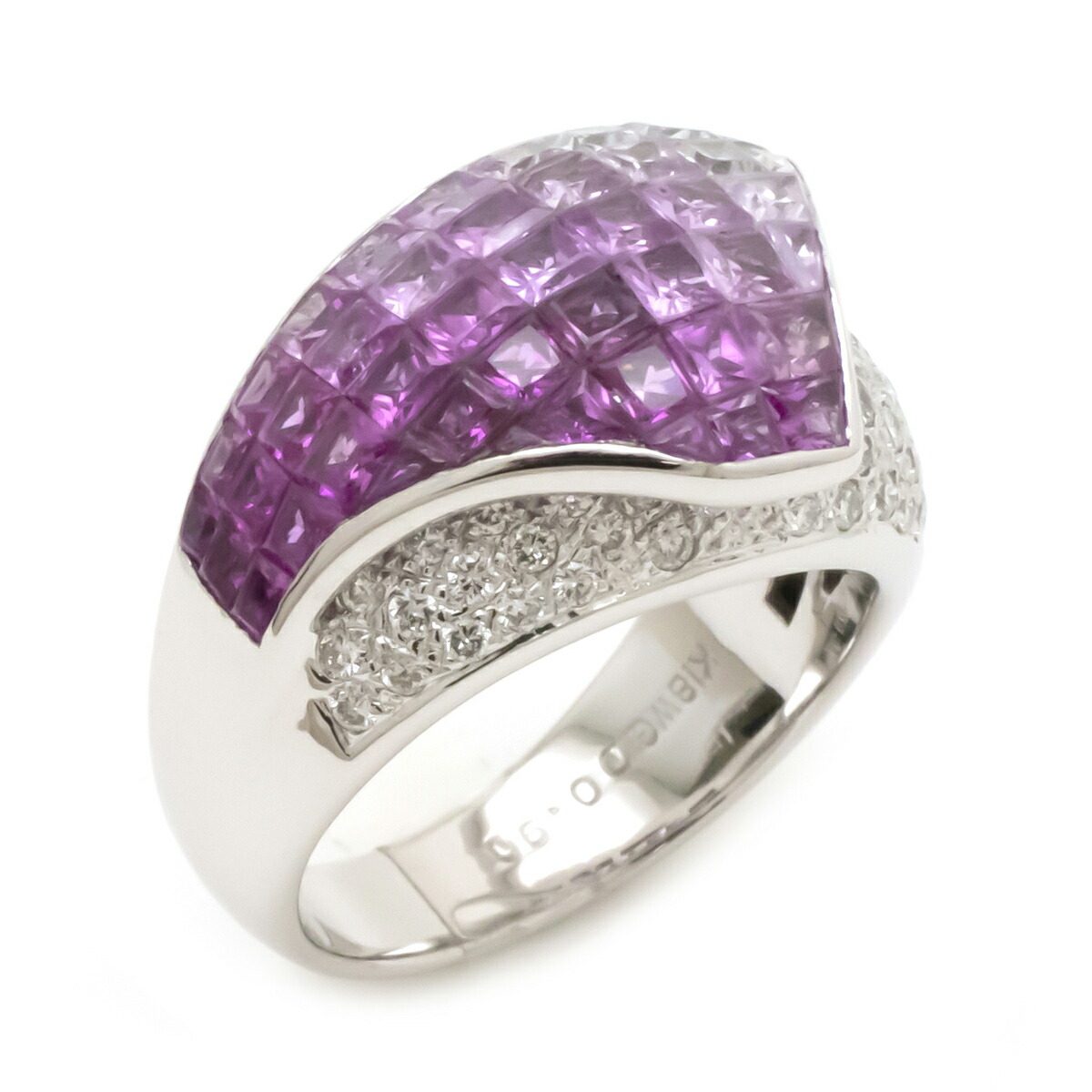 18K White Gold Diamond Sapphire Ring – front view