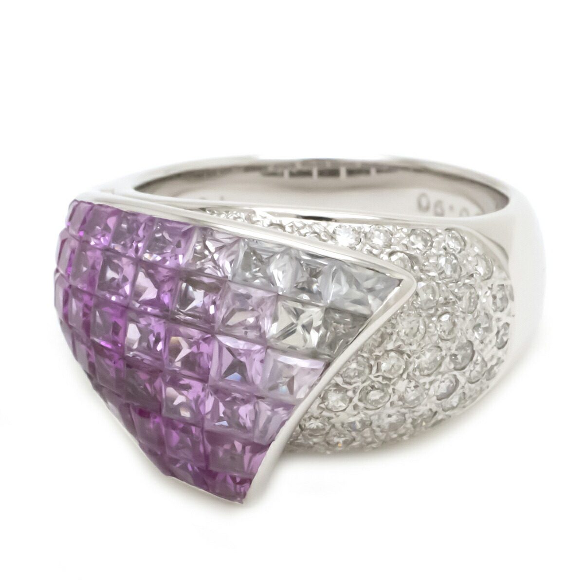 18K White Gold Diamond Sapphire Ring – top view