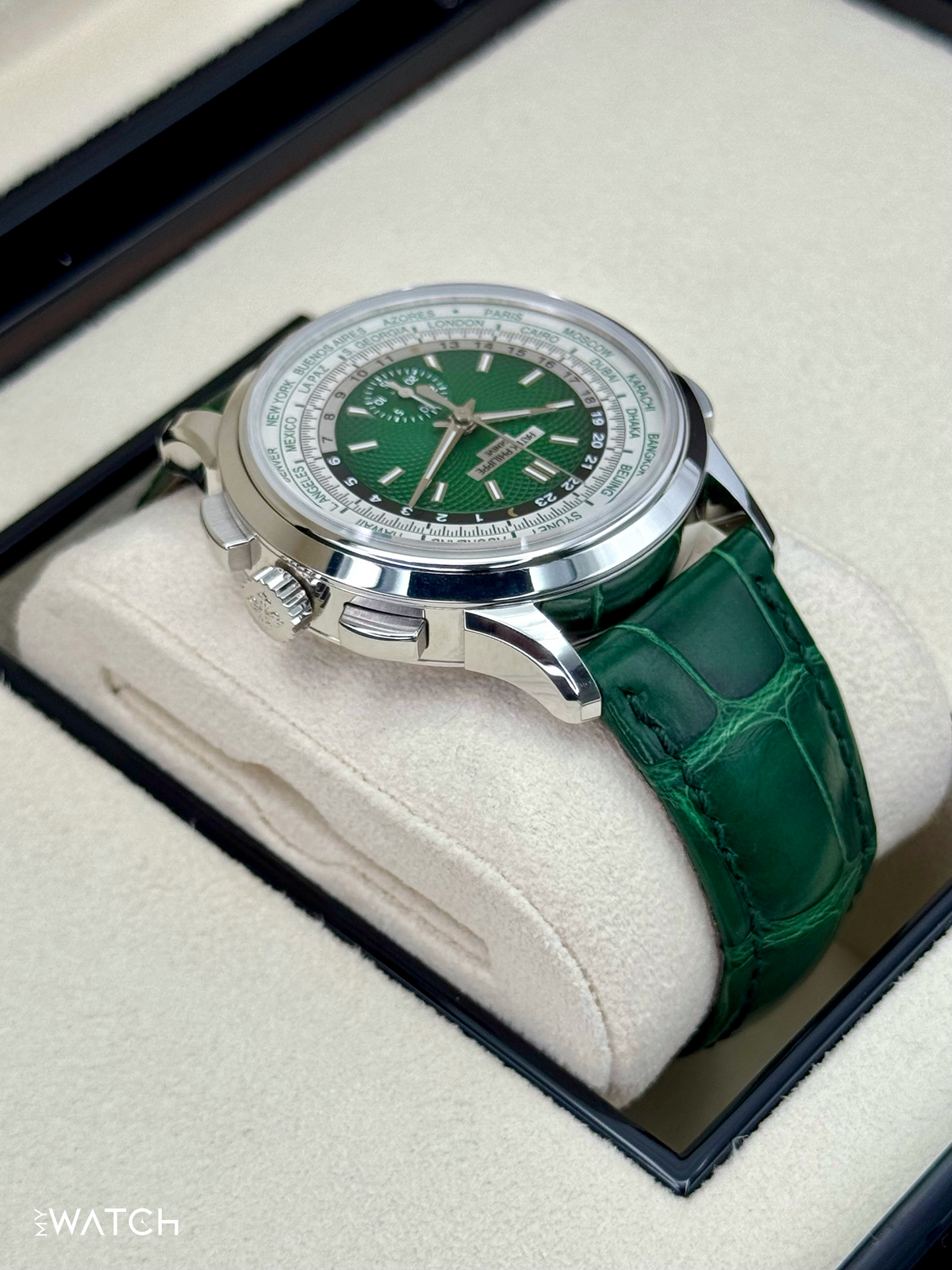 Patek Philippe 5930P World Time Flyback Chronograph Platinum Green Dial – image 8