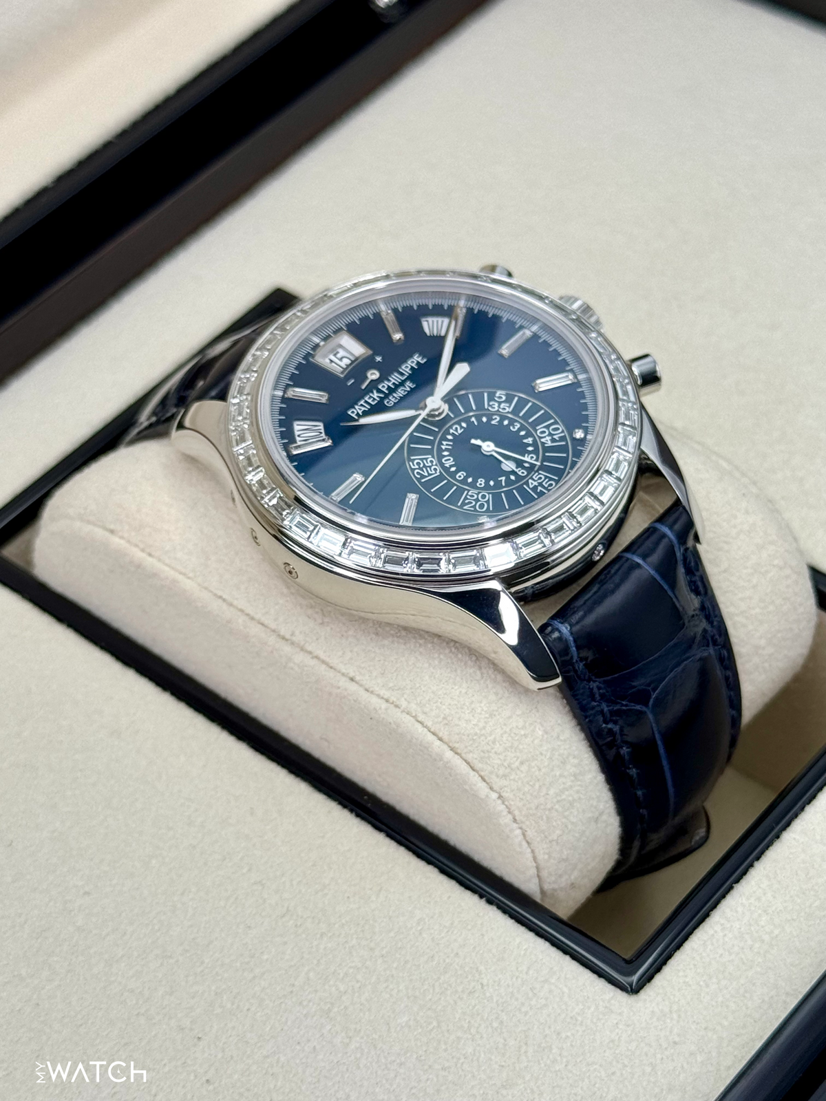 Patek Philippe Annual Calendar Chronograph 40.5mm 5961P Platinum Blue Dial – on the wrist
