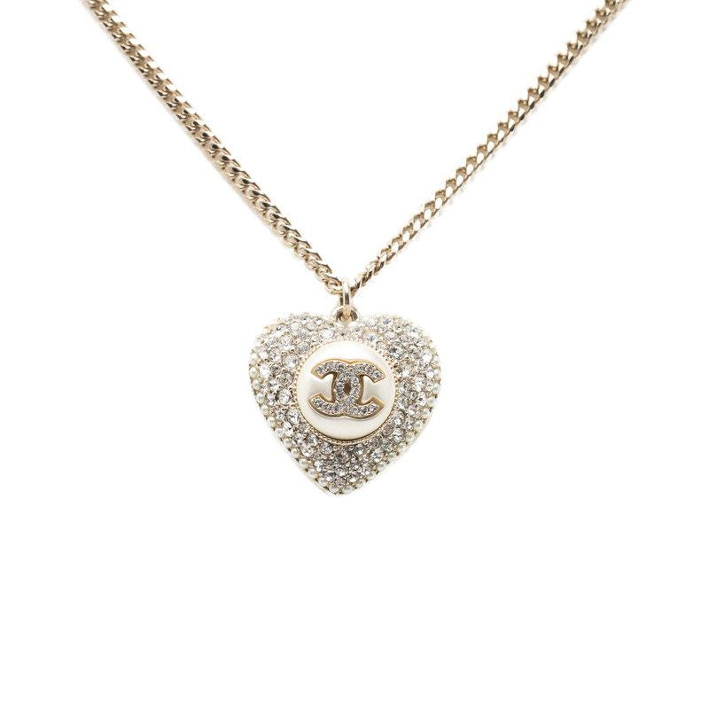 Chanel Heart Coco Mark Brass Pearl Pendant Necklace – pendant detail