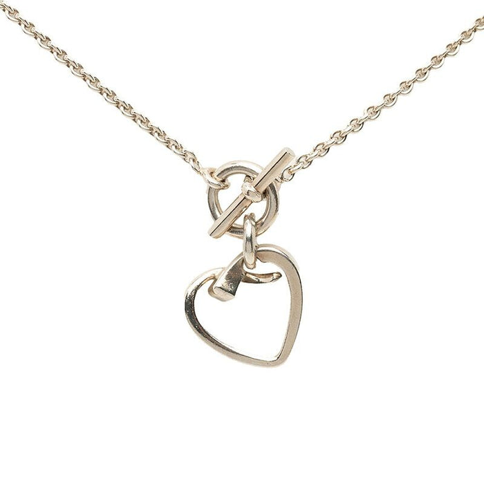 Hermès Clou de Forge Heart Sterling Silver Pendant Necklace – front view