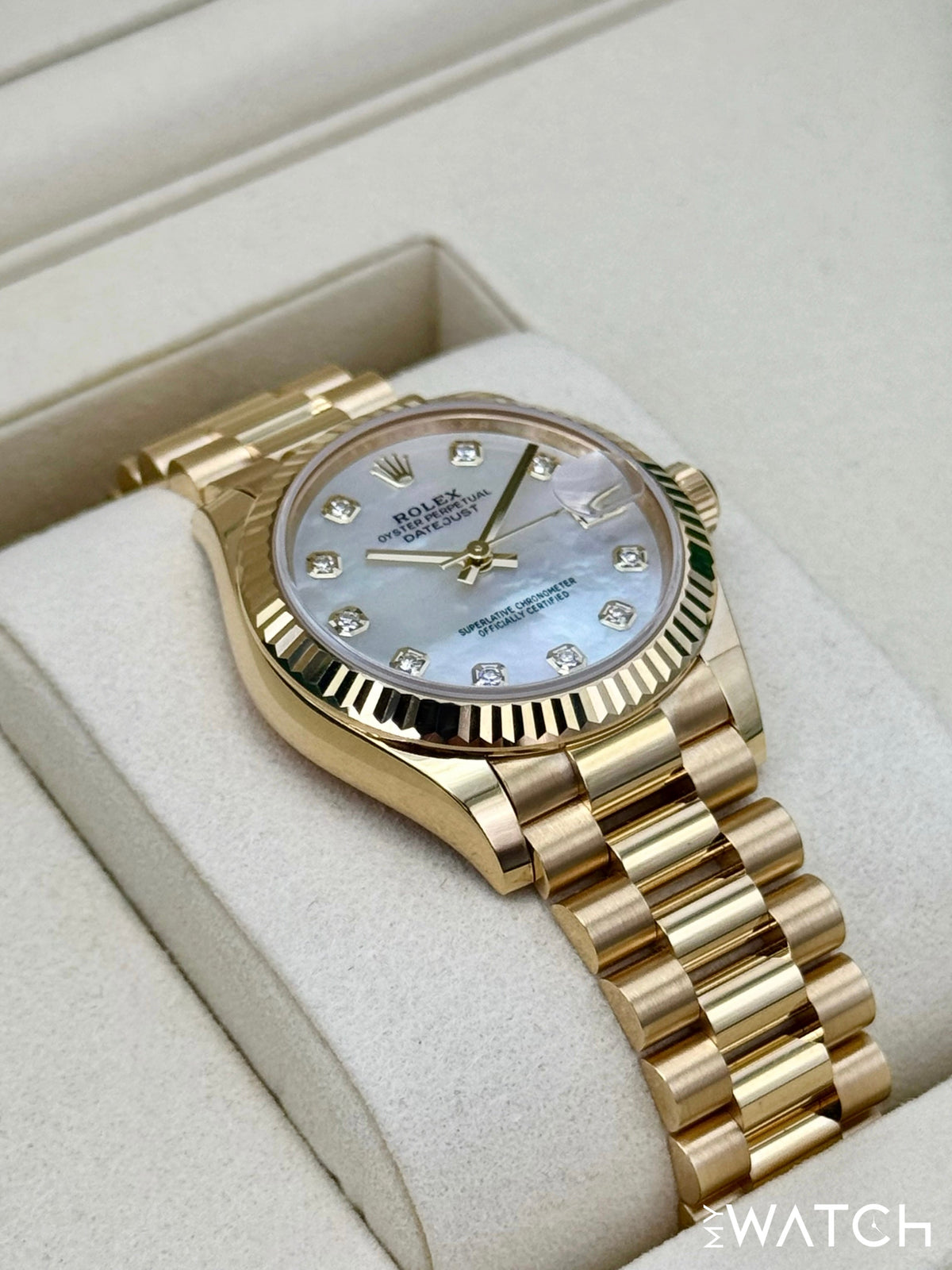 Rolex Datejust 31mm 278278 Yellow Gold Mother of Pearl Diamond Dial – on the wrist