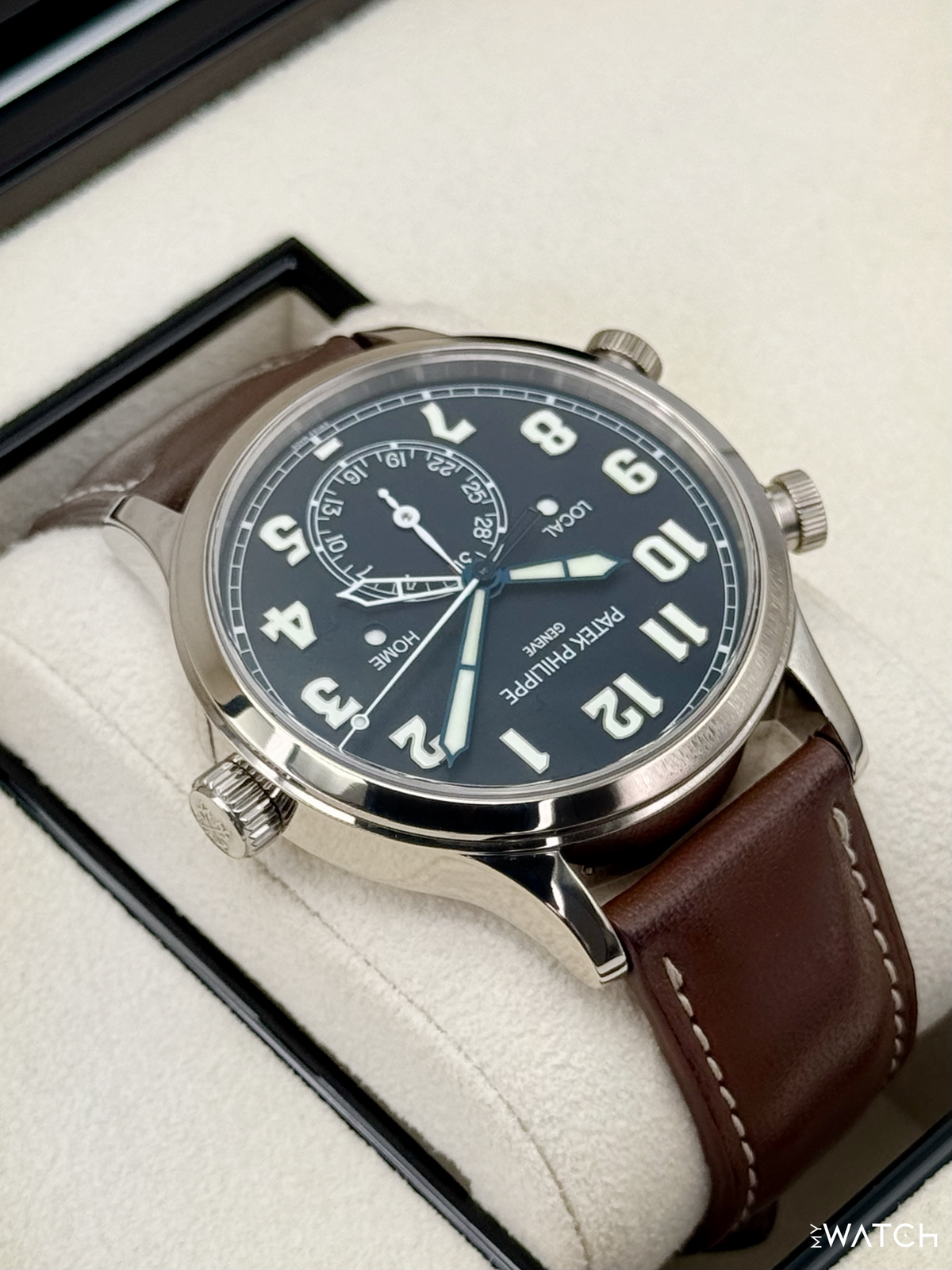 Patek Philippe Pilot Travel Time 42mm 5524G White Gold Black Dial – on the wrist